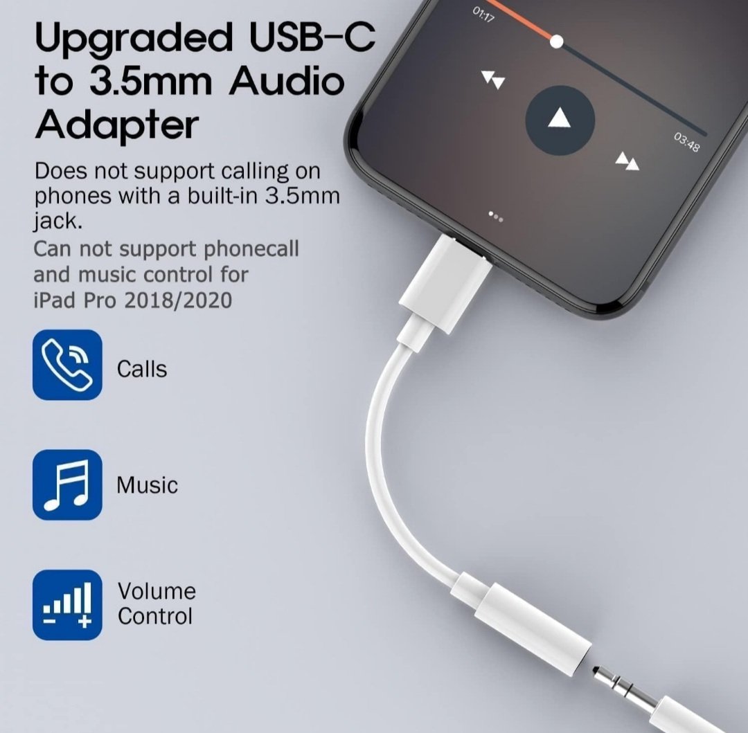 TYPE C TO AUDIO JACK ADAPTER CABLE (WHITE) - Image 2