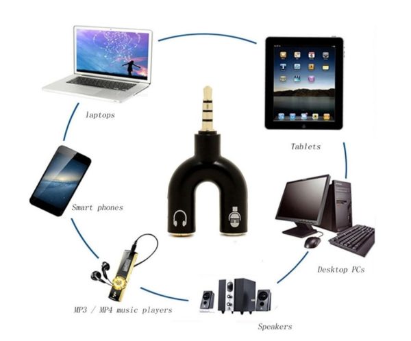 AUDIO JACK HEADPHONES WITH MIC 3.5MM JACK SPLITTER ( U SHAPE - BLACK ) MULTI COLOR - Image 9
