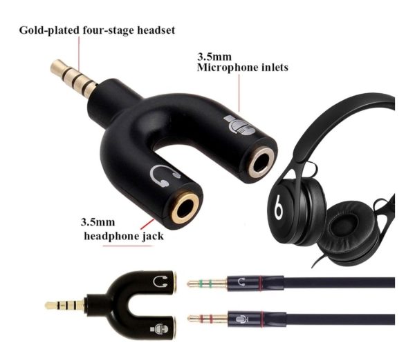 AUDIO JACK HEADPHONES WITH MIC 3.5MM JACK SPLITTER ( U SHAPE - BLACK ) MULTI COLOR - Image 2