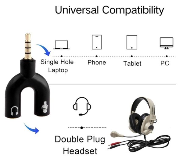 AUDIO JACK HEADPHONES WITH MIC 3.5MM JACK SPLITTER ( U SHAPE - BLACK ) MULTI COLOR - Image 8