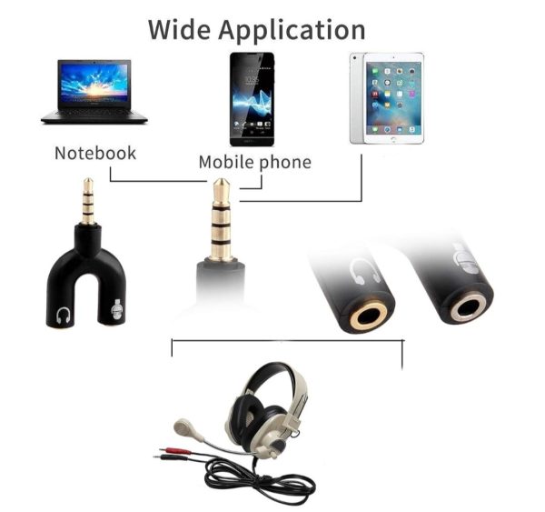 AUDIO JACK HEADPHONES WITH MIC 3.5MM JACK SPLITTER ( U SHAPE - BLACK ) MULTI COLOR - Image 5